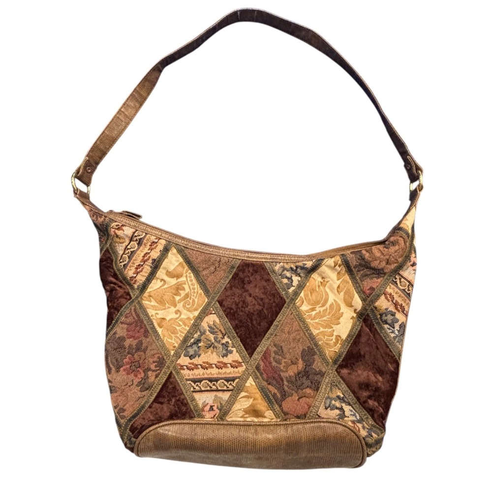 Vintage Boho Patchwork Tapestry Hobo Shoulder Bag Earth Tones Y2K Handmade Large - Picture 3 of 16